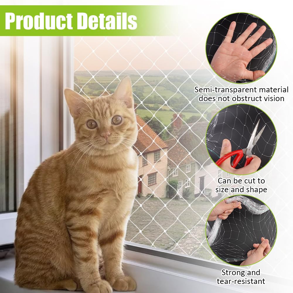 Red De Protección Para Gatos Balcón, 6x3 Metros, Nylon Resistente, Se Puede Cortar A Medida