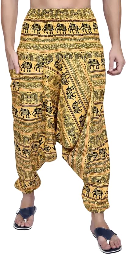viku Men's Cotton Harem Pants, Elastic Waistband, Relaxed Fit, Multicolour-picture-44