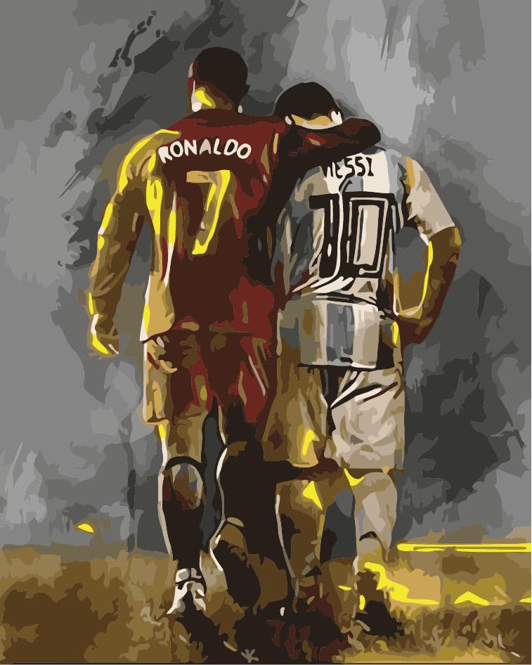 TULIP N TURTLE Ronaldo & Messi Diy Acrylic Paint By Number Kit For Adults Kids Beginner Number Painting Kit Diy Canvas Painting By Number. Wall Decoration Diy Painting Kit ,Multi-Coloured-picture-28