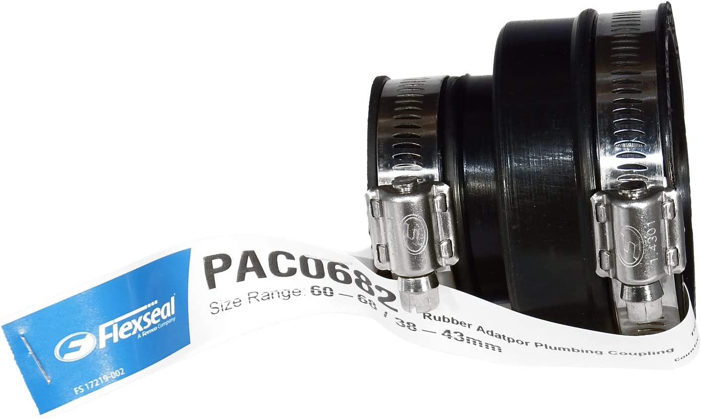 Flexseal (Fernco) PAC0682 Adaptor 60-68/38-43mm EPDM Flexible Rubber Boot Plumbing Coupling Pipe Connector