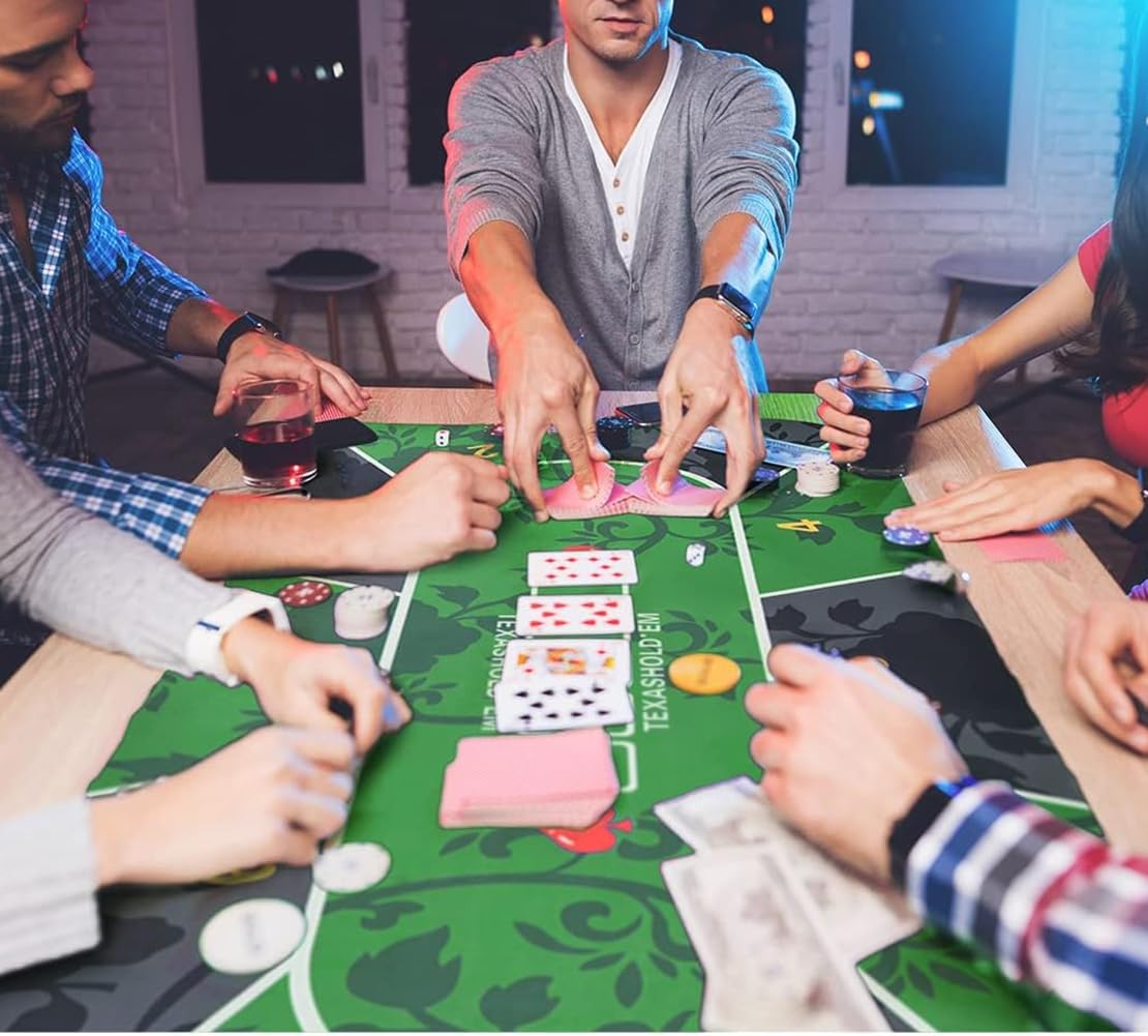 Pokerowa mata pod mysz, 8-10 graczy Texas Hold'em Poker Gumowa mata, składany przenośny stół pokerowy z torbą transportową do gry w pokera(2.4 x 1.2 M)