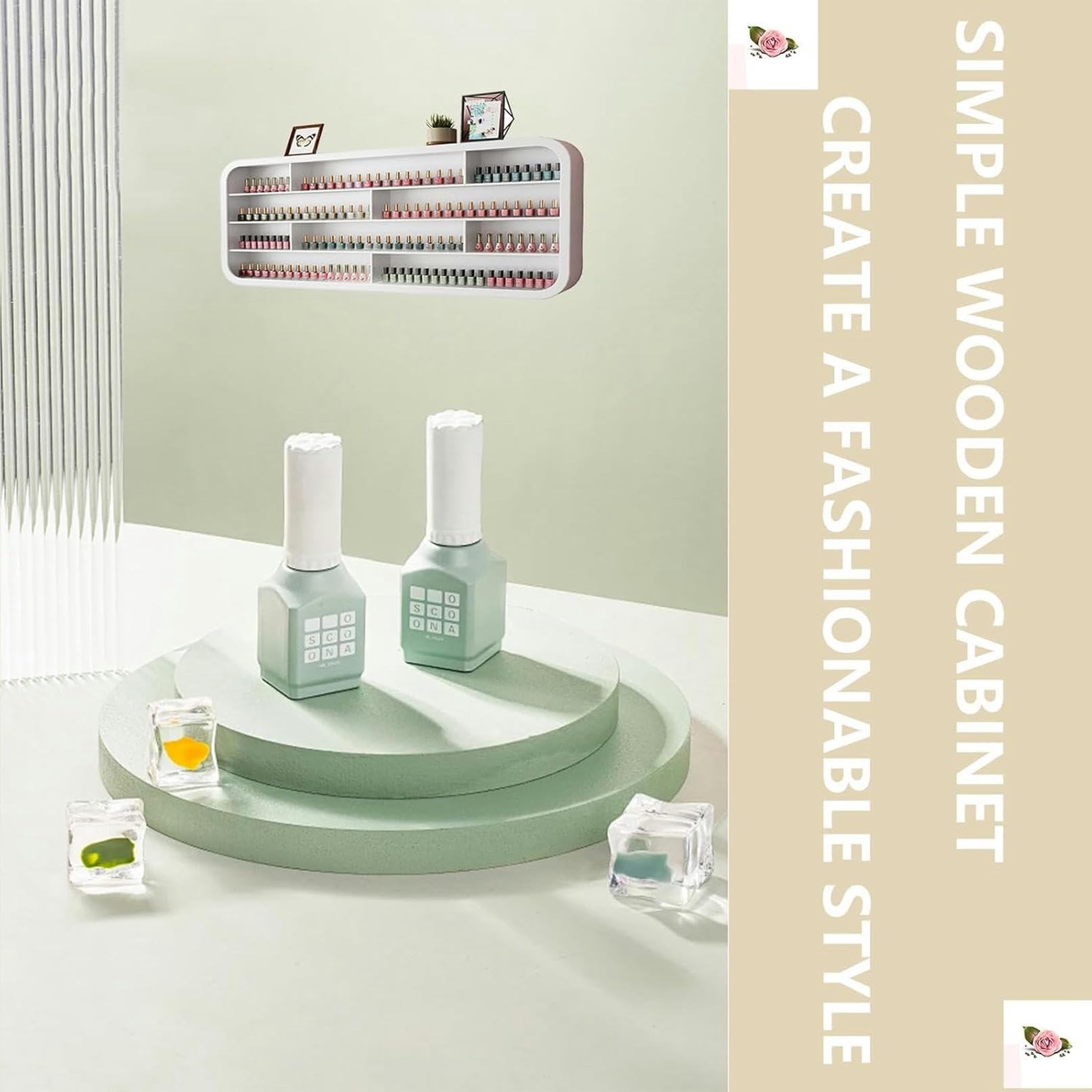 Wandmontiertes Nagellackregal Weiß, Holz Kosmetik Organizer für Parfüm und ätherische Öle, Stabiler Aufbewahrungsschrank für Salon & Bad