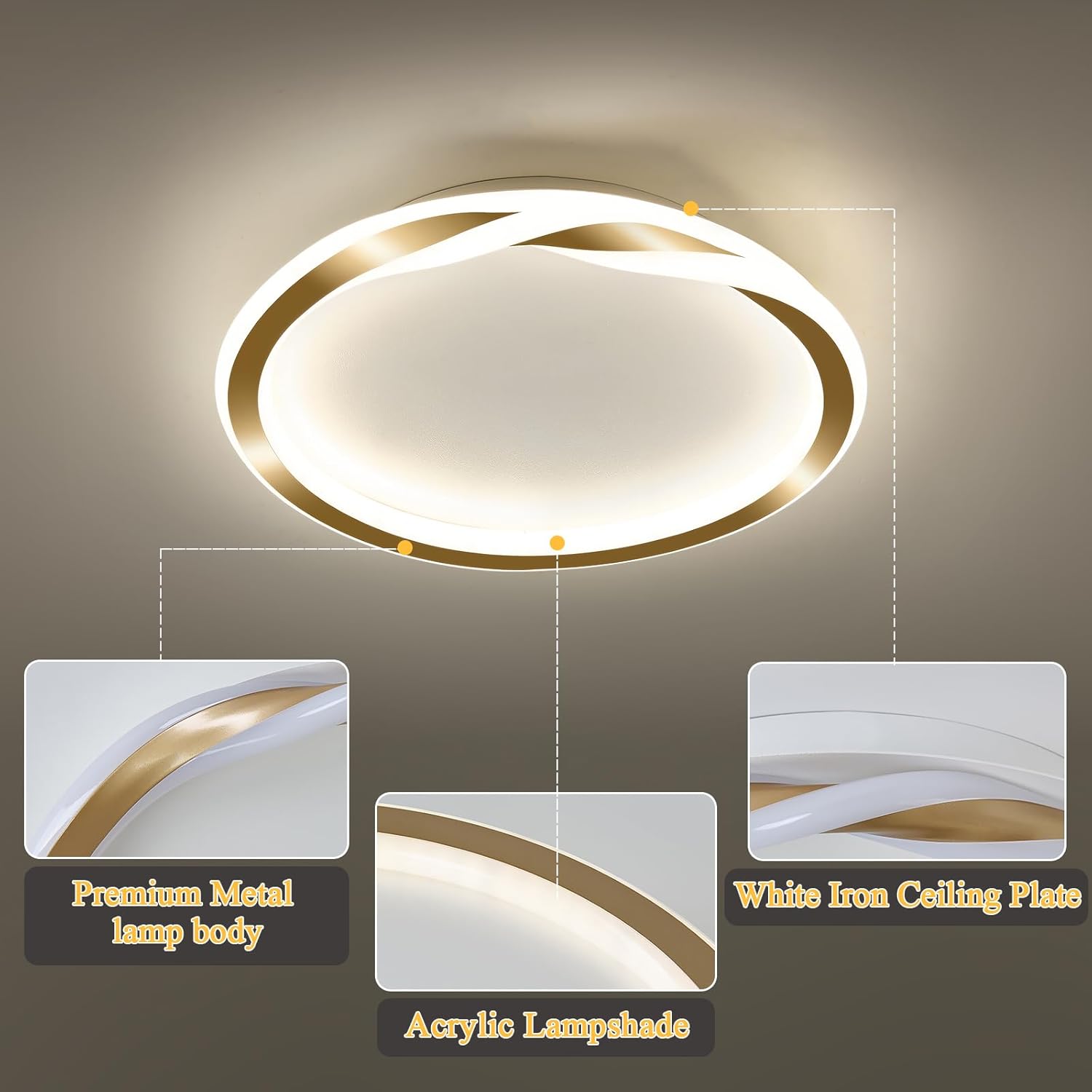 ASGYISA 16inch Modern LED Ceiling Light Gold Flush Mount Light Fixture Bright Ceiling Lamp for Closet Bathroom Hallway Bedroom Kitchen （Circle ） 4000K