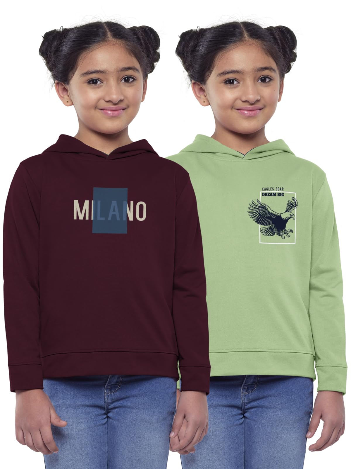 HELLCAT Girls Regular Fit Fulsleeve Hooded Sweatshirt with Rib - Combo Pack of 2