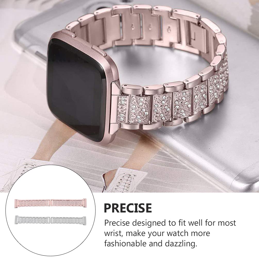 ibasenice Cinturino da Polso con Diamanti per 3, Set da 2 Pezzi in Lega di Zinco Resistente All’usura e Alte Temperature, Cinturini Ricambio Eleganti per Uomo e Donna, Decorativi Rosa