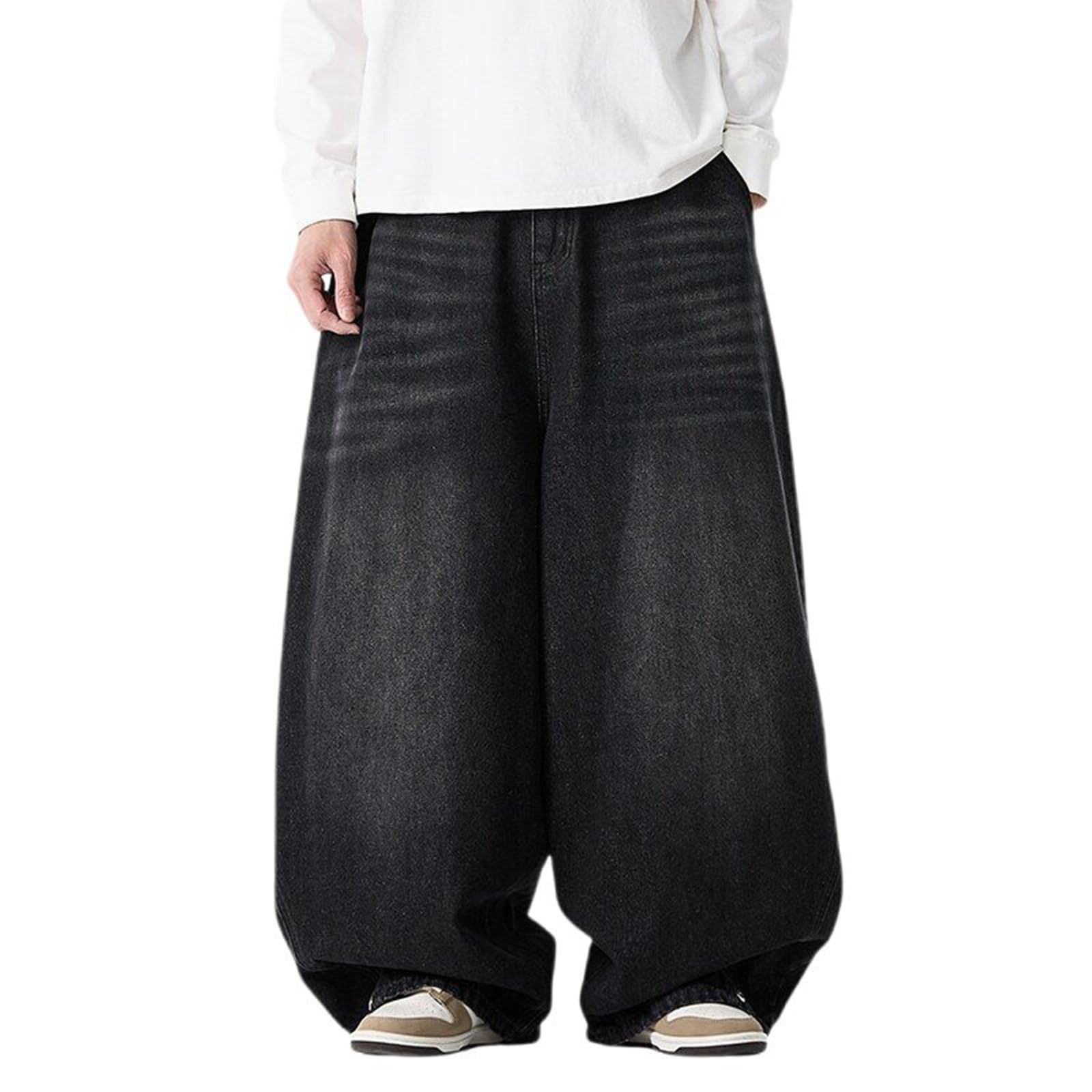 Jeans larghi da uomo, vestibilità ampia, elasticizzati, per jogging, streetwear, viaggi, vintage, casual, a gamba larga, stile hip-hop, skater, per adolescenti