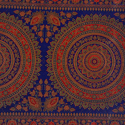 Image of Diwali Decor Brocade Jacquard Silk Table Runner Long Runner for Dinning & Centre Table Mandala Print 72 x 16 Inches (Navy Blue)