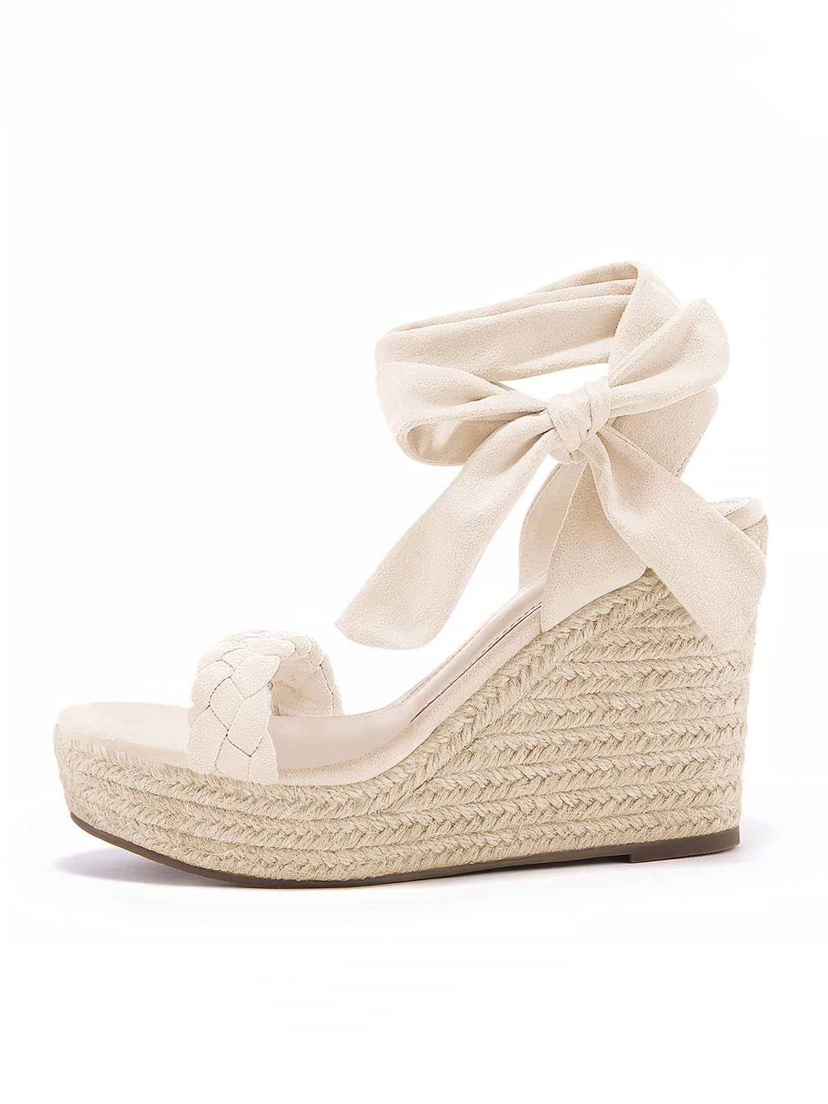Syktkmx Espadrillas da donna con zeppa intrecciata, stringate, aperte sul retro, estive, con plateau