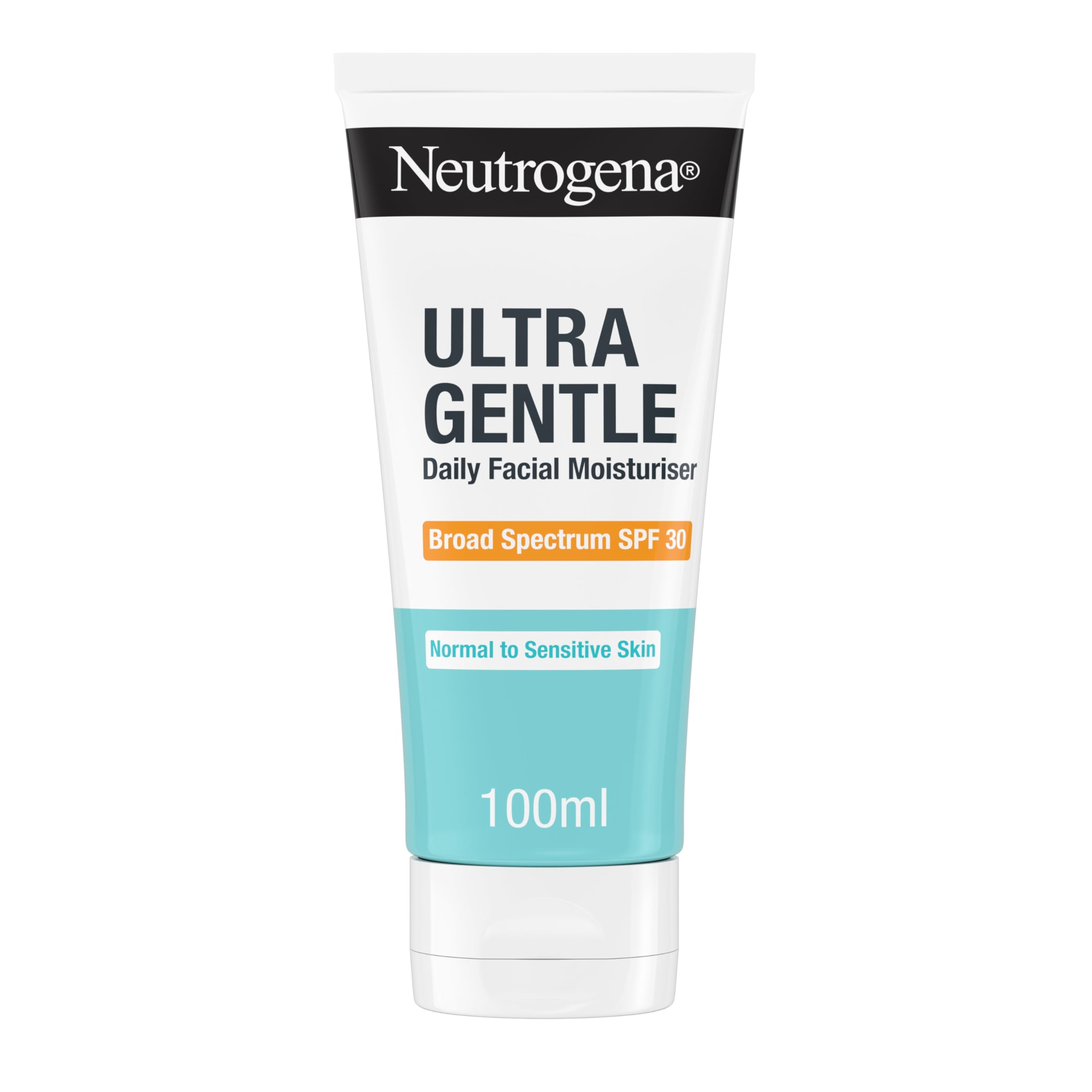 Neutrogena Ultra Gentle Daily Facial Moisturiser SPF30 100ml, Lightweight Non-Comedogenic Face Cream with CICA, Broad Spectrum UVA/UVB Protection, Soothes & Protects Sensitive, Normal to Oily Skin