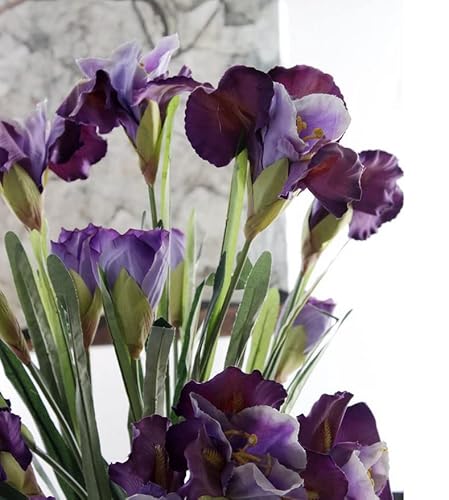 Rikyo 3Pcs Artificial Iris Flower Silk Flower 9 Heads,36 Inch Artificial Flowers Bouquet Fake Outdoor Cemetery Flower Arrangements And Wedding Holding Flowers,Dining Table Centerpieces thumb #3