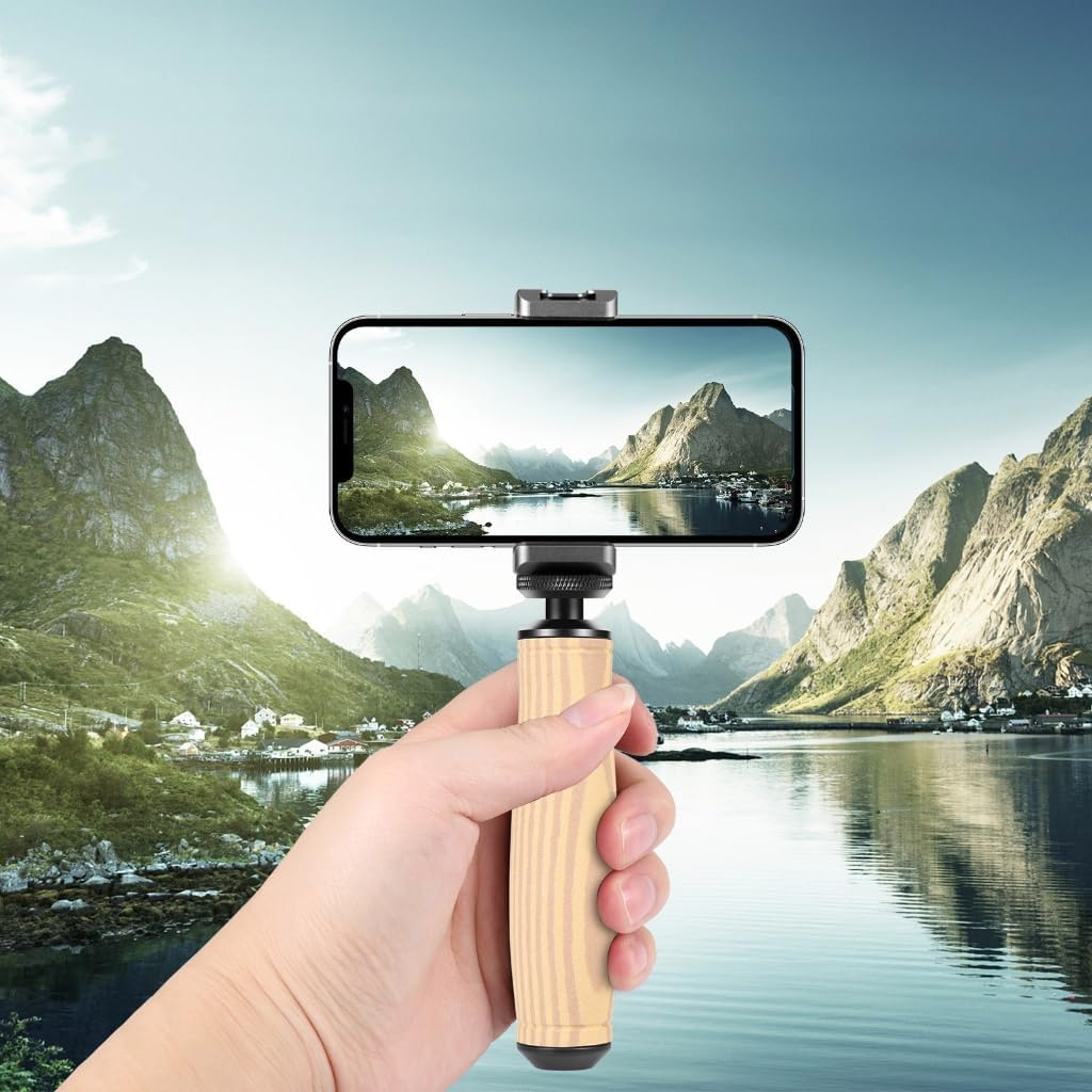 Camera Grip Stabilizer Handgrip Sponge/Wooden Handle with 1/4-inch Screw Thread