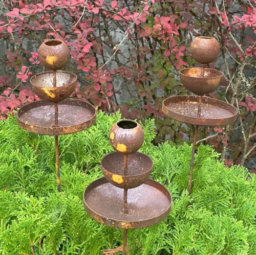 Metal Rain Catchers, Bee Cups Outdoor Garden Decoration, Bees Garden Decoration, Butterfly Feeder, Water Station, Rusty Flower Garden Stakes