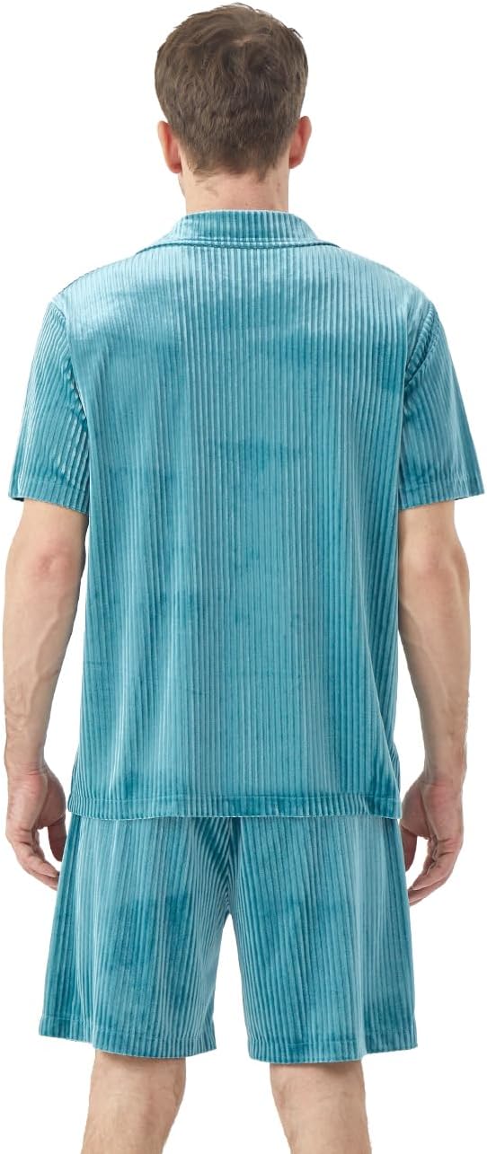 Mens Summer Short Sets Velvet Tracksuit 2 Piece Casual Short Sleeve Shirts and Shorts for Men Beach Vacation - Image 8