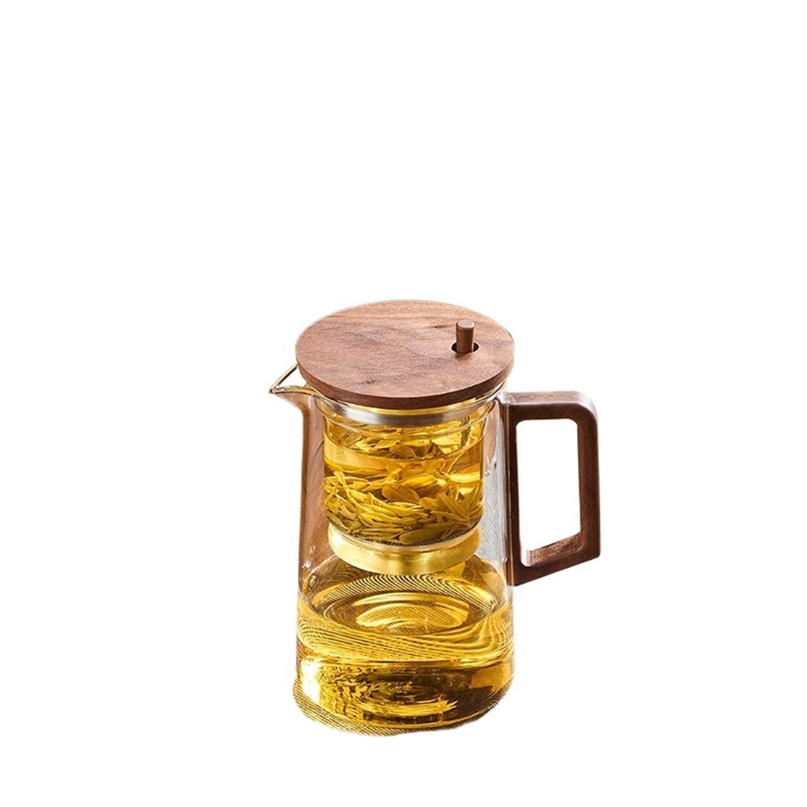 Tetera Tetera de Vidrio Resistente al Calor Tetera con Filtro de un botón Máquina for el hogar Práctico Juego de té con Filtro calentable(750ML)
