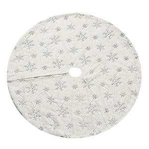 Christmas Sequin Tree Skirt 36in,White Soft Thick with Silver Snowflakes Decorations for 5FT 6FT 7FT Xmas Tree