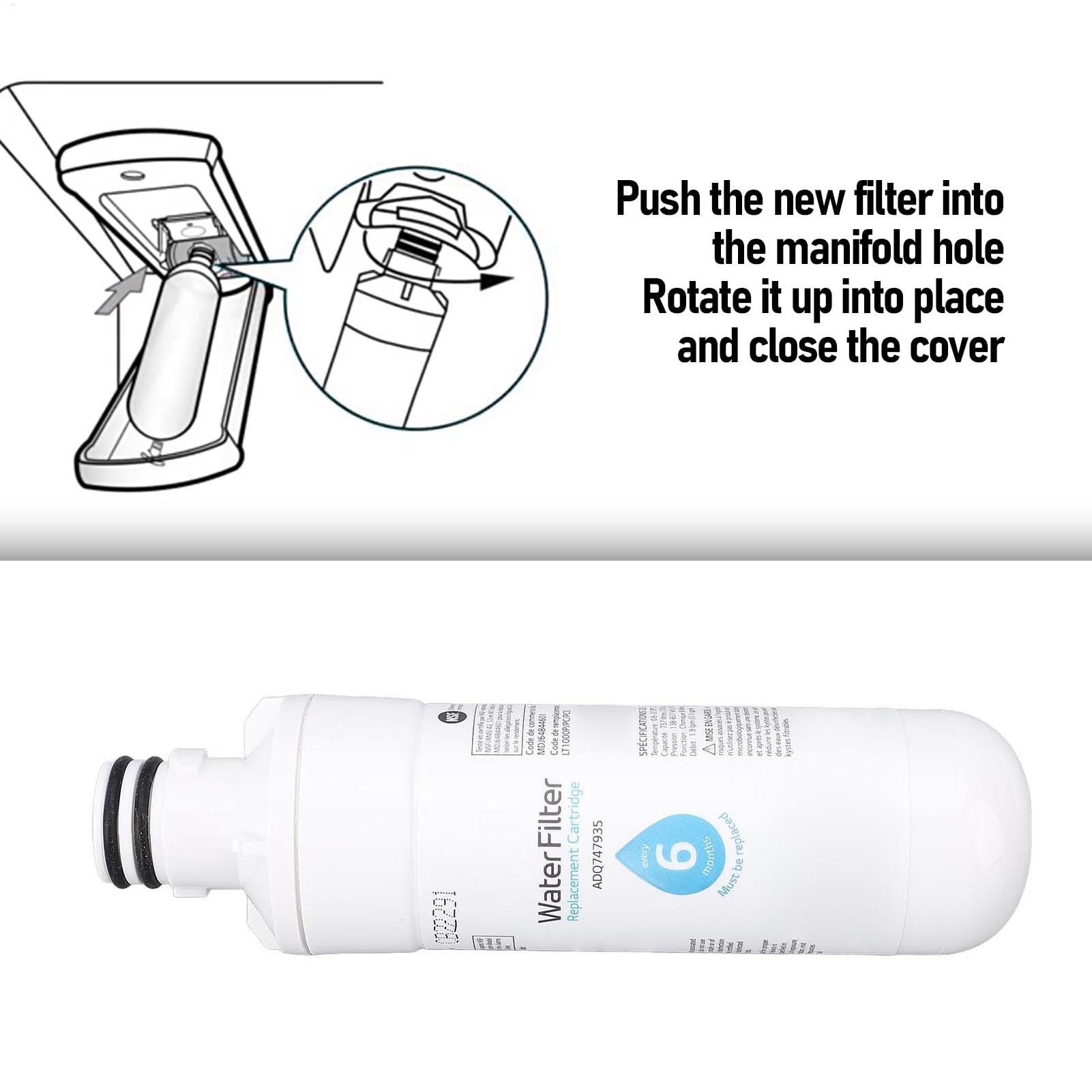 VBESTLIFE Filtre à Eau de Remplacement ADQ747935 pour Réfrigérateurs LT1000PC, Filtre à Eau de Réfrigérateur à Charbon Actif D'une Durée de Vie de 6 à 12 Mois