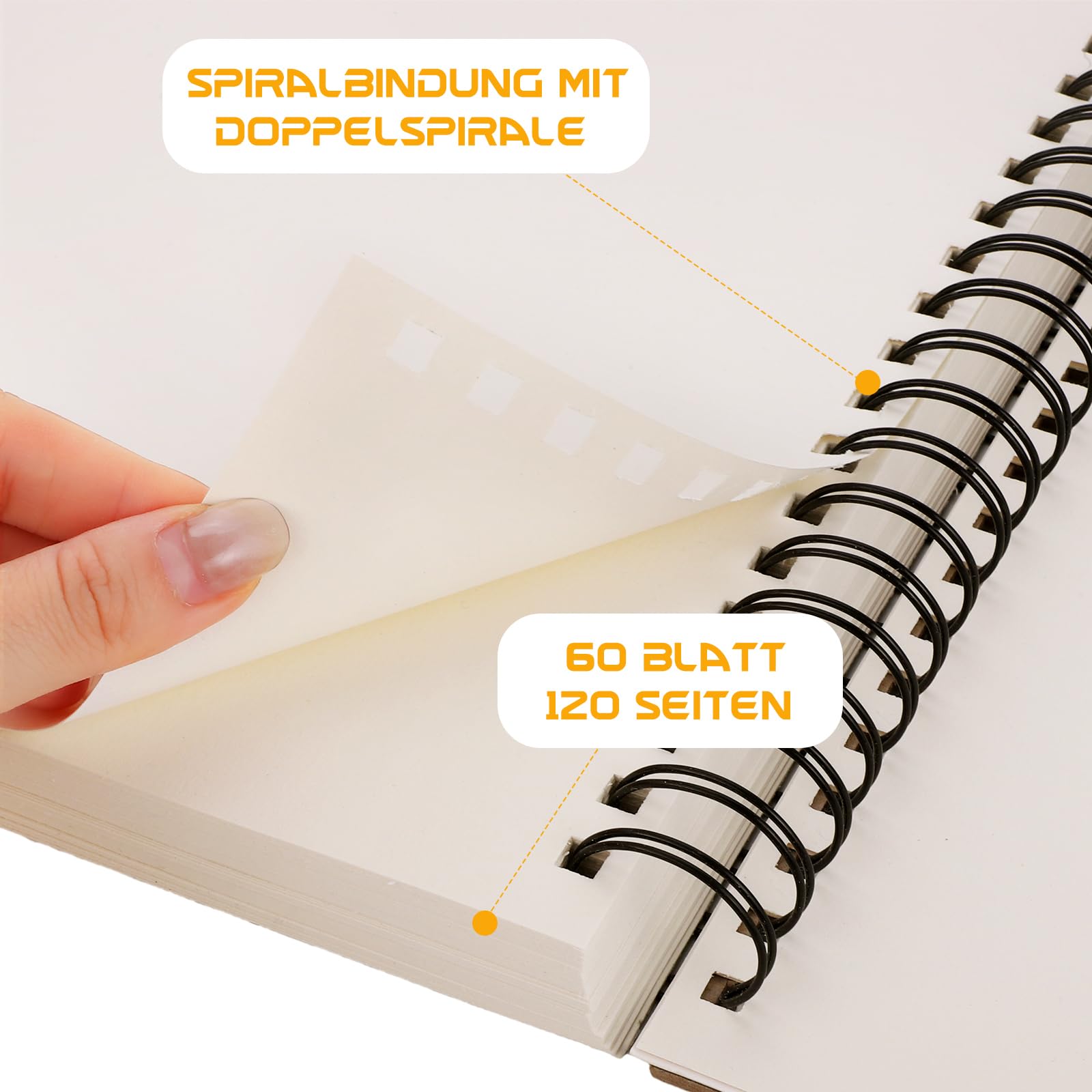Blocco Da Disegno A4 A Spirale - 65 Fogli 200 G/m² - Copertina Rigida Nera - Carta Spessa Per Schizzi E Acquerello - 4
