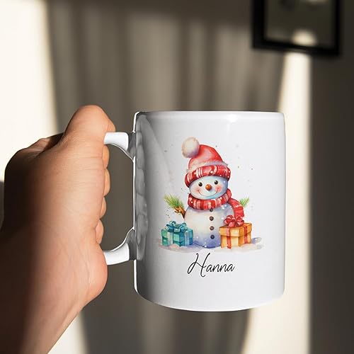 Miniatura 3 de Taza de café personalizada con diseño de muñeco de nieve, taza de té de cerámica blanca de 11 onzas y 15 onzas, taza de cerámica de muñeco de nieve