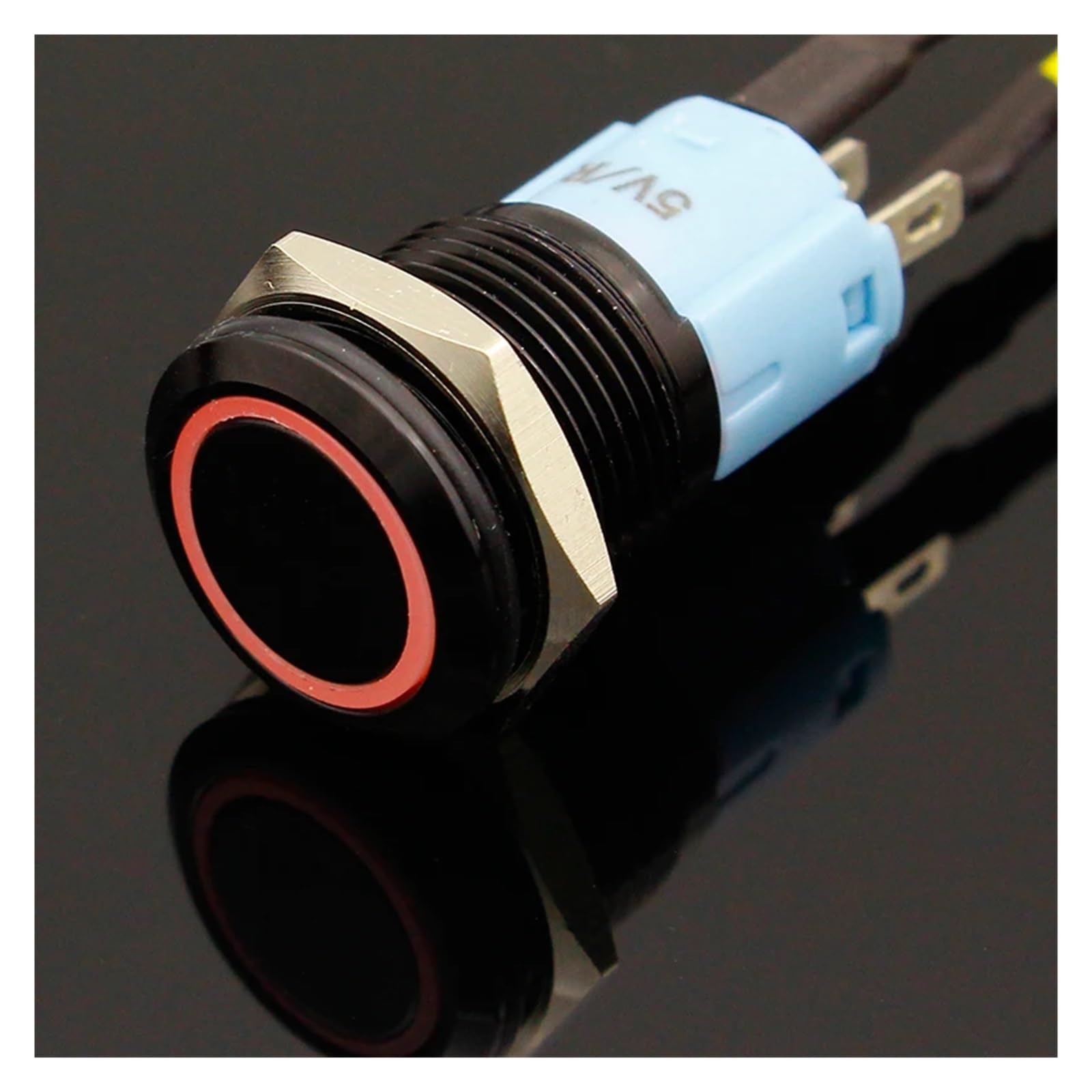Interruptor de botón de metal impermeable de 3 V, 5 V, 12 V, 24 V, 48 V, 110 V, 220 V, bloqueo LED de 16 mm, interruptor de metal mantenido (rojo, 48 V)