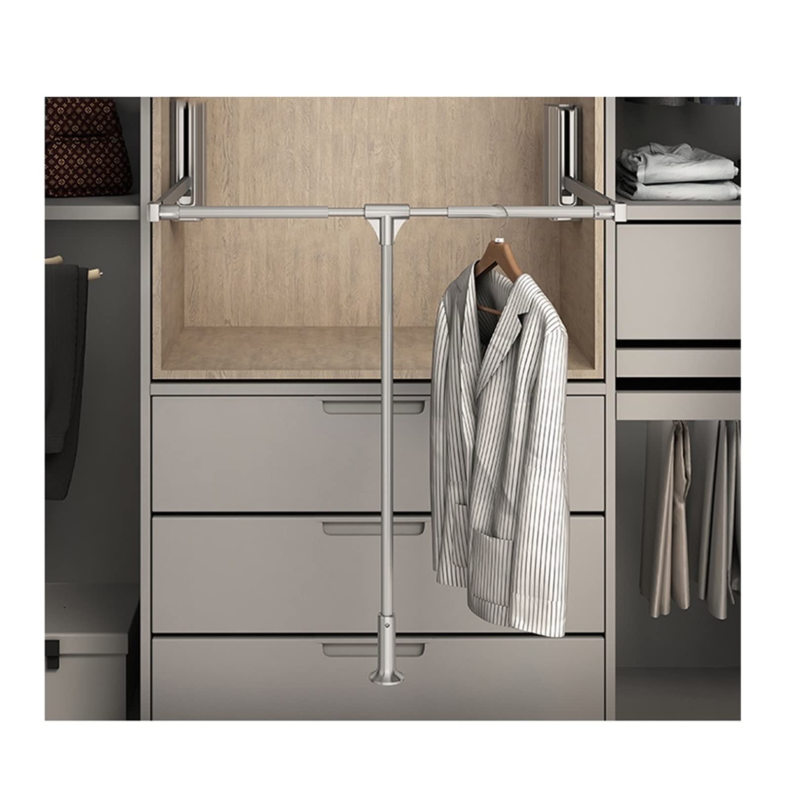 HTTGDGDH Adjustable Pull Down Closet Rail - 564-1210Mm Aluminum Hanger With Telescopic Handle & Mounting Hardware, Space-Saving Clothes Organizer For Easy Access & Storage,890-1210mm