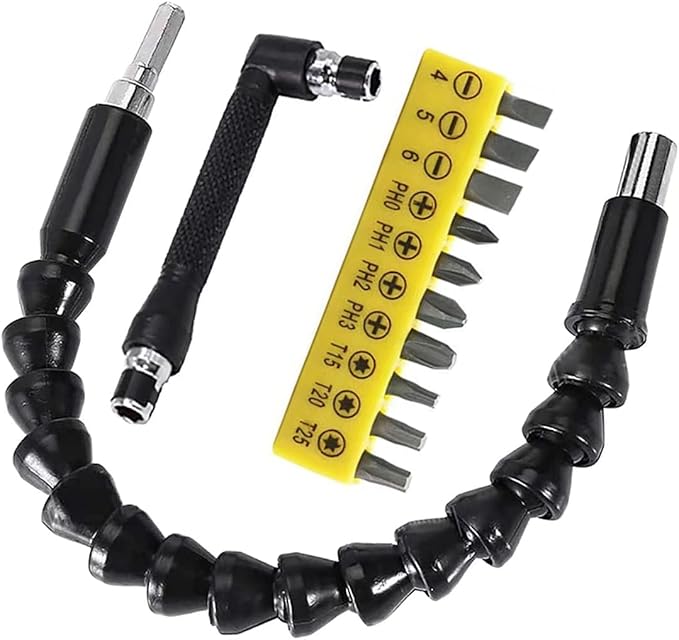 11.7in Flexible Screwdriver Bit Extension Kit 10pc Set with 90