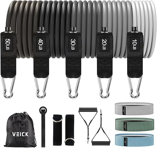 Miniatura 29 de VEICK Bandas de resistencia, bandas de ejercicio, bandas de entrenamiento, bandas de resistencia para entrenar con asas para hombres y mujeres, Gris