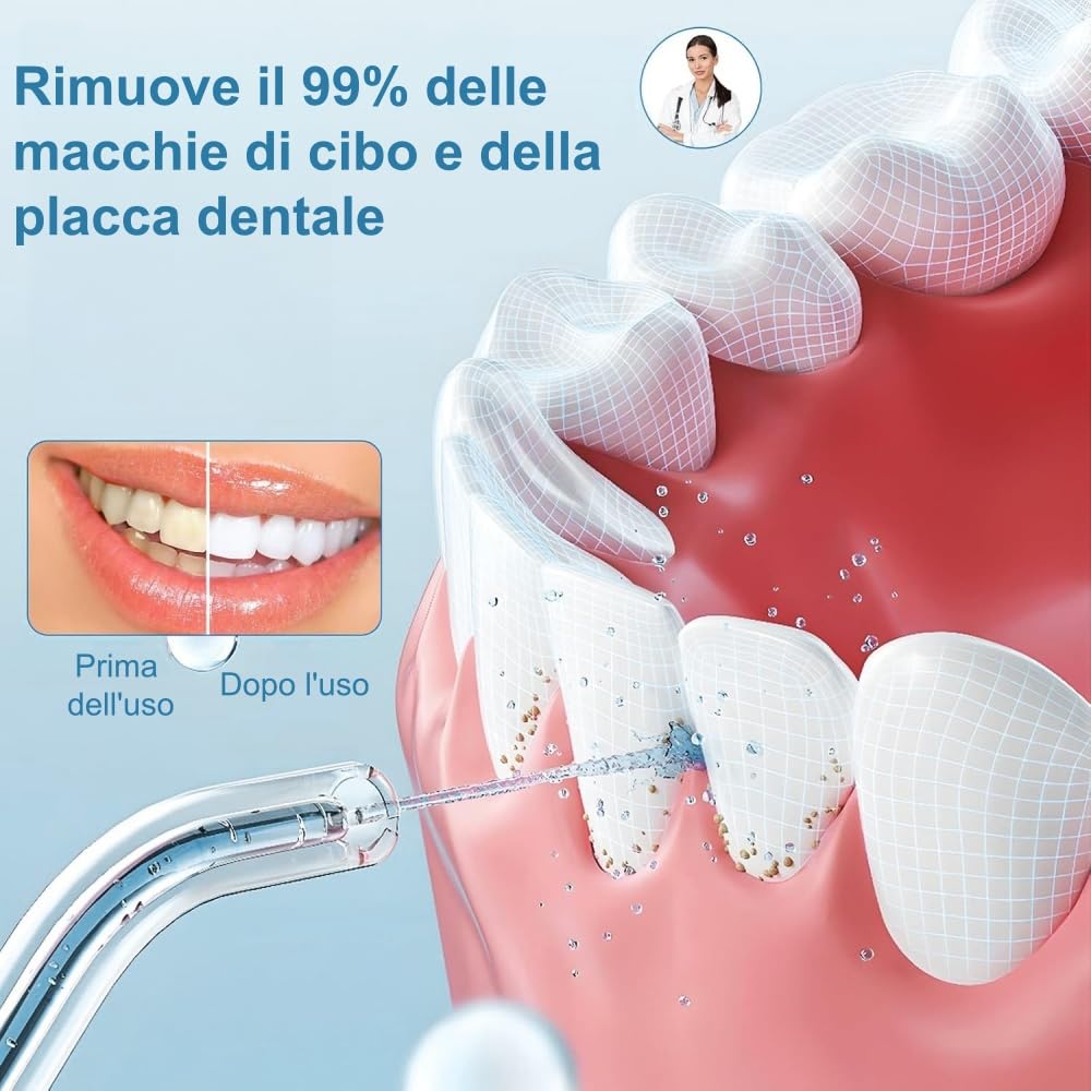 OraSmile Idropulsore Dentale Portatile Elettrico - 3 Modalità, per Uso Domestico e Viaggi