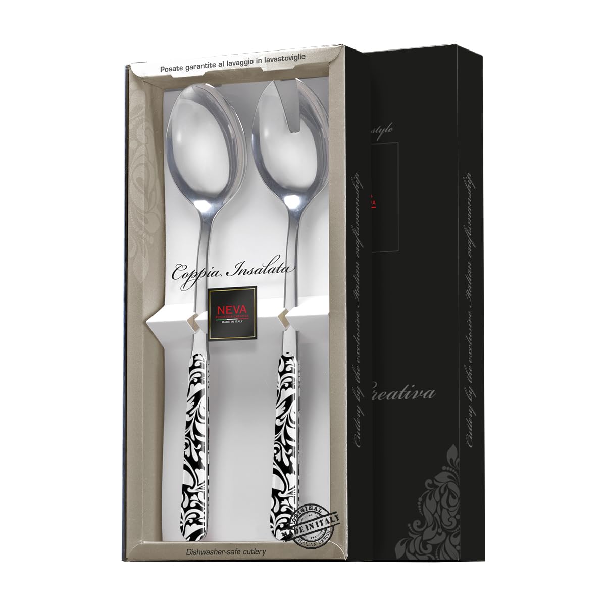 NEVA | BISTROT Mare Collection Set 2 Posate Insalata, Cucchiaio e Forchetta da Insalata, Set Posate in Acciaio Inox, Lavaggio in Lavastoviglie, Decorazione Indelebile, Sfondo Mare