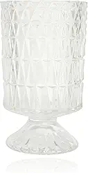 Vaso cilíndrico de vidro transparente e suporte de vela de furacão de vidro - Suporte de vela com padrão de diamante, vaso de flores para casamento, decoração de casa, presente de