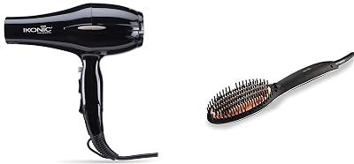 IKONIC Hair Dryer- PRO 2100-2000 Watts Black and IKONIC Black Hot Brush Hair Straightener Hair Care Combo