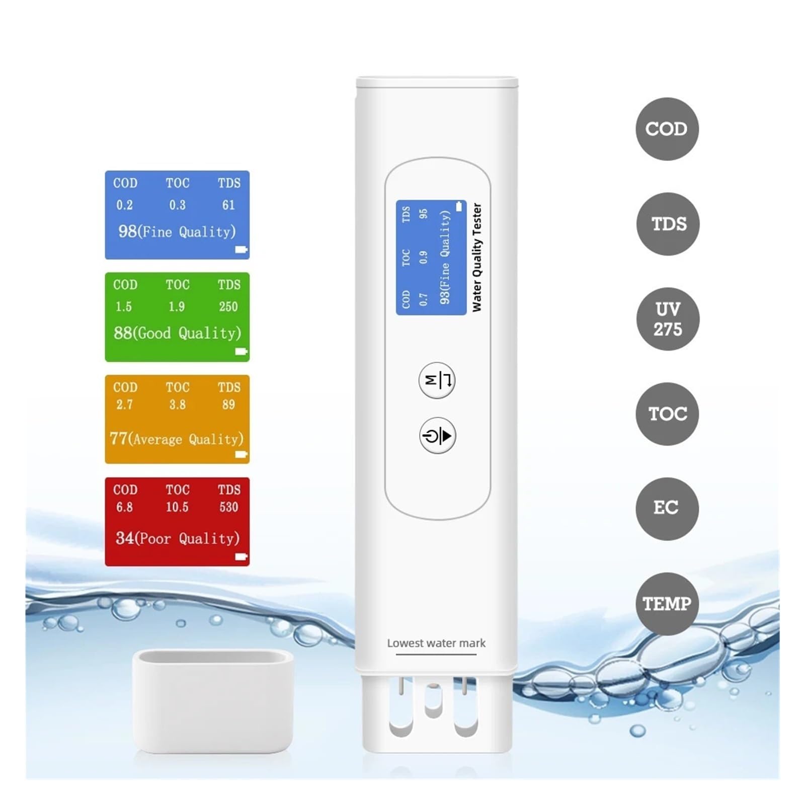 Wassertester 6-in-1 EC/TDS/COD/UV275/TOC/Temp Wasserqualitätstester Farbbildschirmanzeige Ppm-Analysator for Trinkwasserhahn-Hydroponik-Labor Mehrzweck Genau Einfach