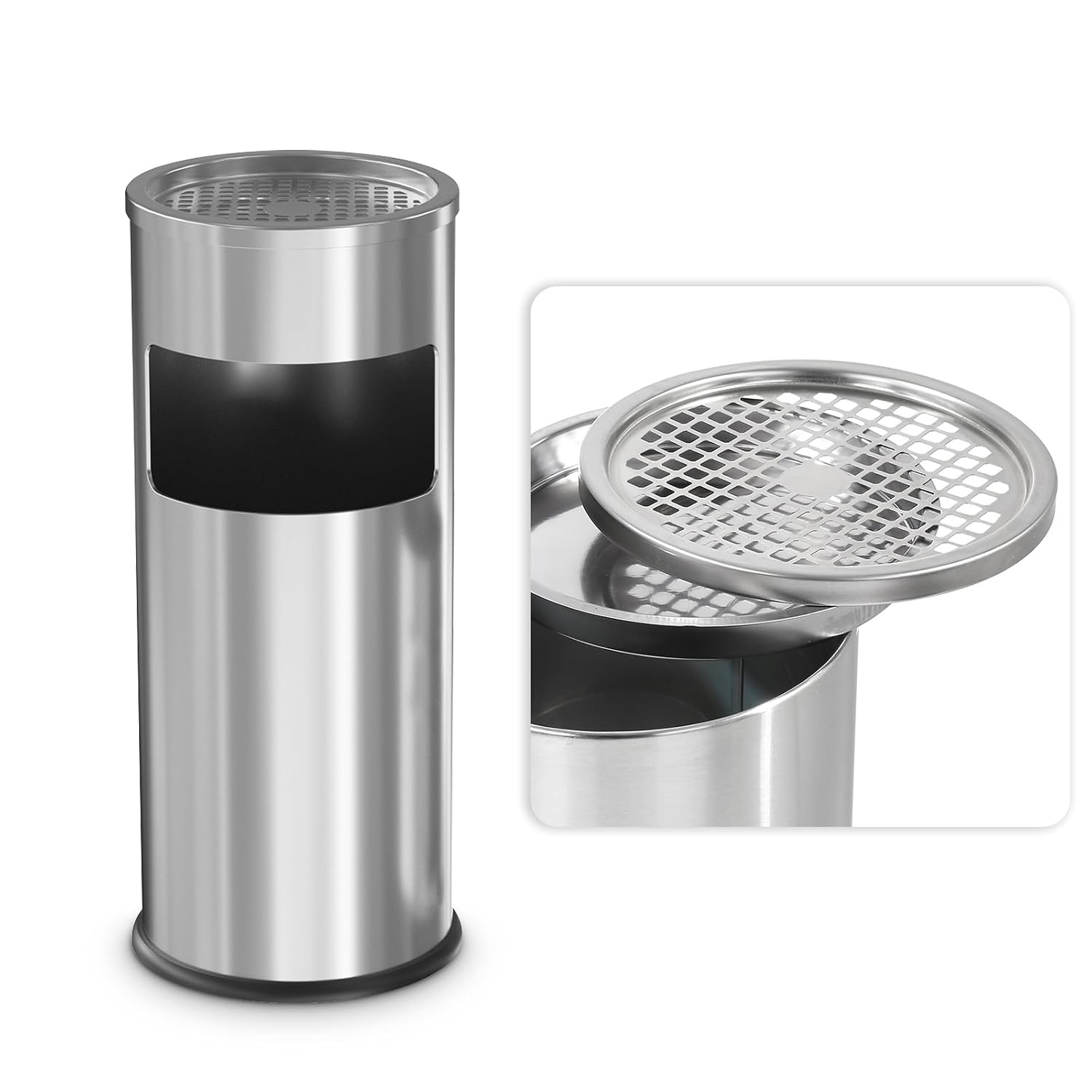 BEAMNOVA Trash Can with Lid Outdoor Indoor Stainless Steel Commercial Garbage Bin Waste Container for Patio Yard Garage with Inside Barrel, Metallic, 9.8 in x 24 in (D * H) Metallic 9.8 in x 24 in