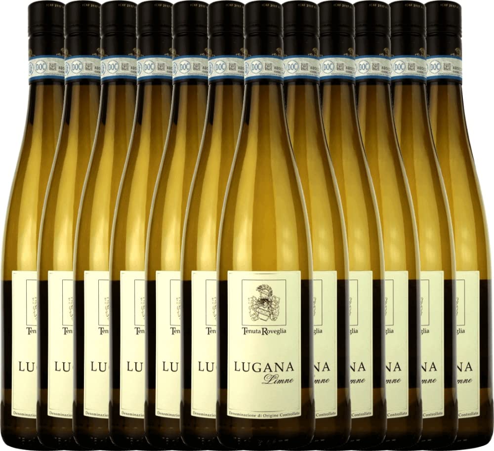 Limne Lugana DOC Tenuta Roveglia Weißwein 12 x 0,75l VINELLO - 12 x Weinpaket inkl. kostenlosem VINELLO.weinausgießer