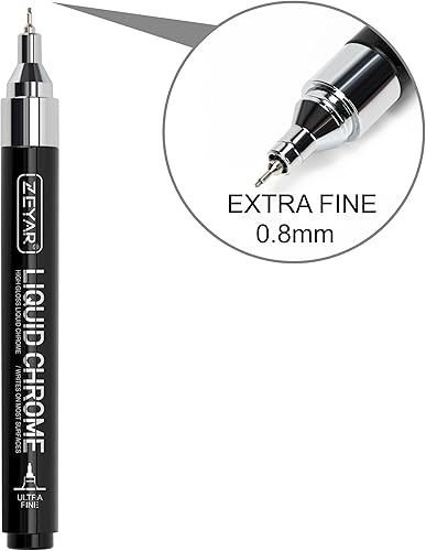 Miniatura 2 de ZEYAR Marcador de pintura de cromo líquido, bolígrafo plateado brillante para superficies lisas, efectos de visualización de alto brillo, aguja