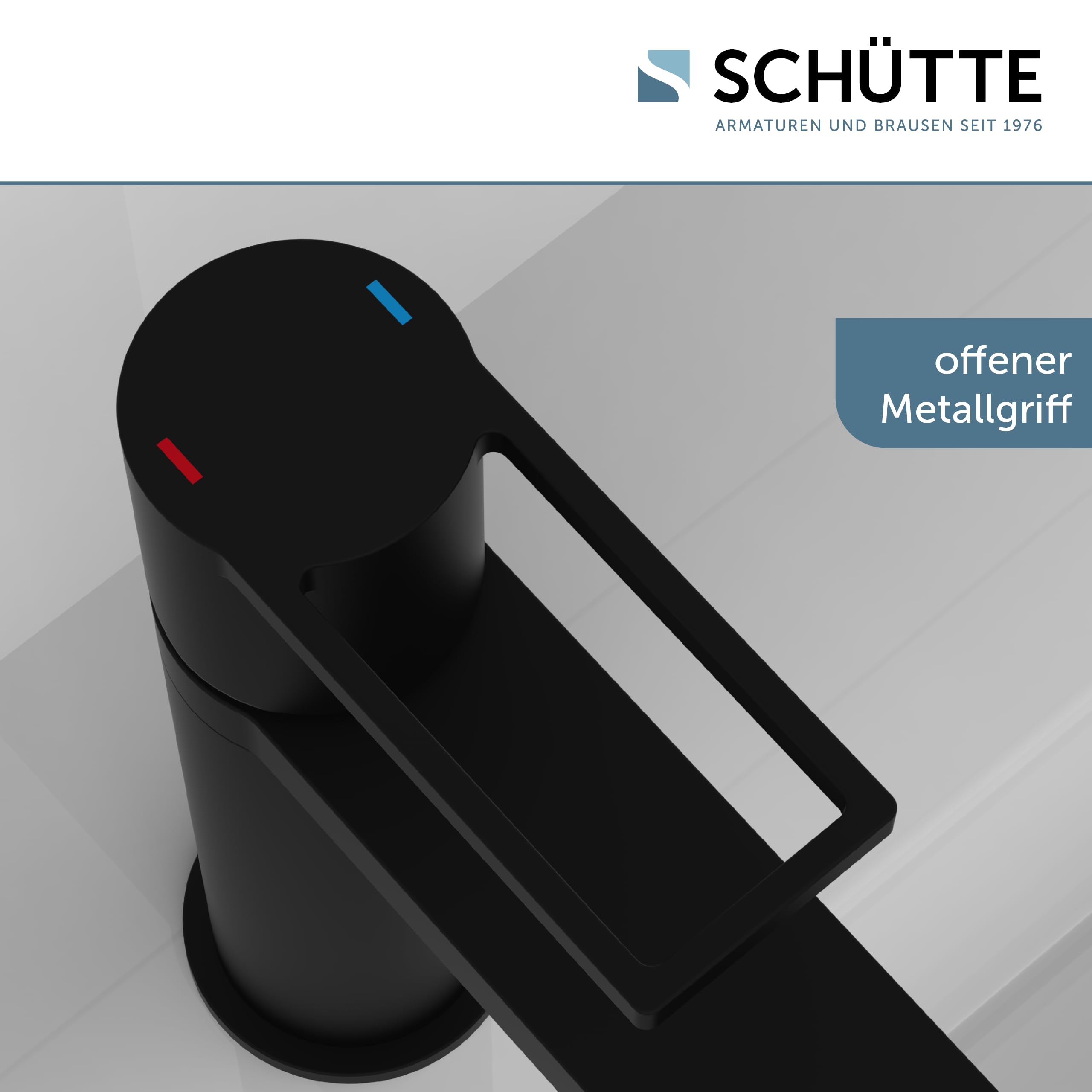 SCHÜTTE MANHATTAN 33016 bateria umywalkowa łazienkowa z zestawem odpływowym, jednouchwytowa bateria łazienkowa z korkiem odpływowym, bateria mieszakowa, umywalka, czarna