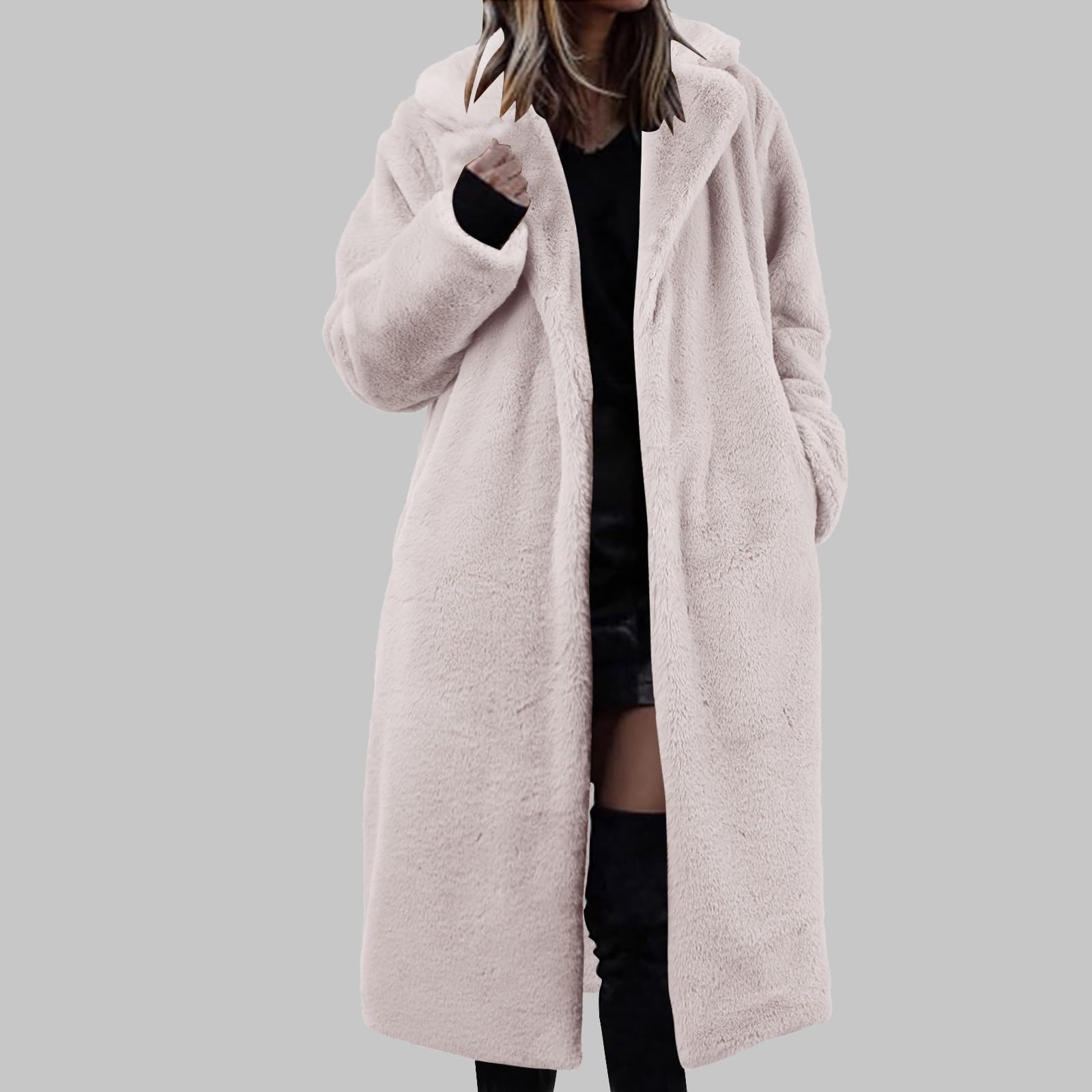 Generisch Abrigo de invierno para mujer con forro polar cálido de pelo sintético y cuello de traje (P, XL)