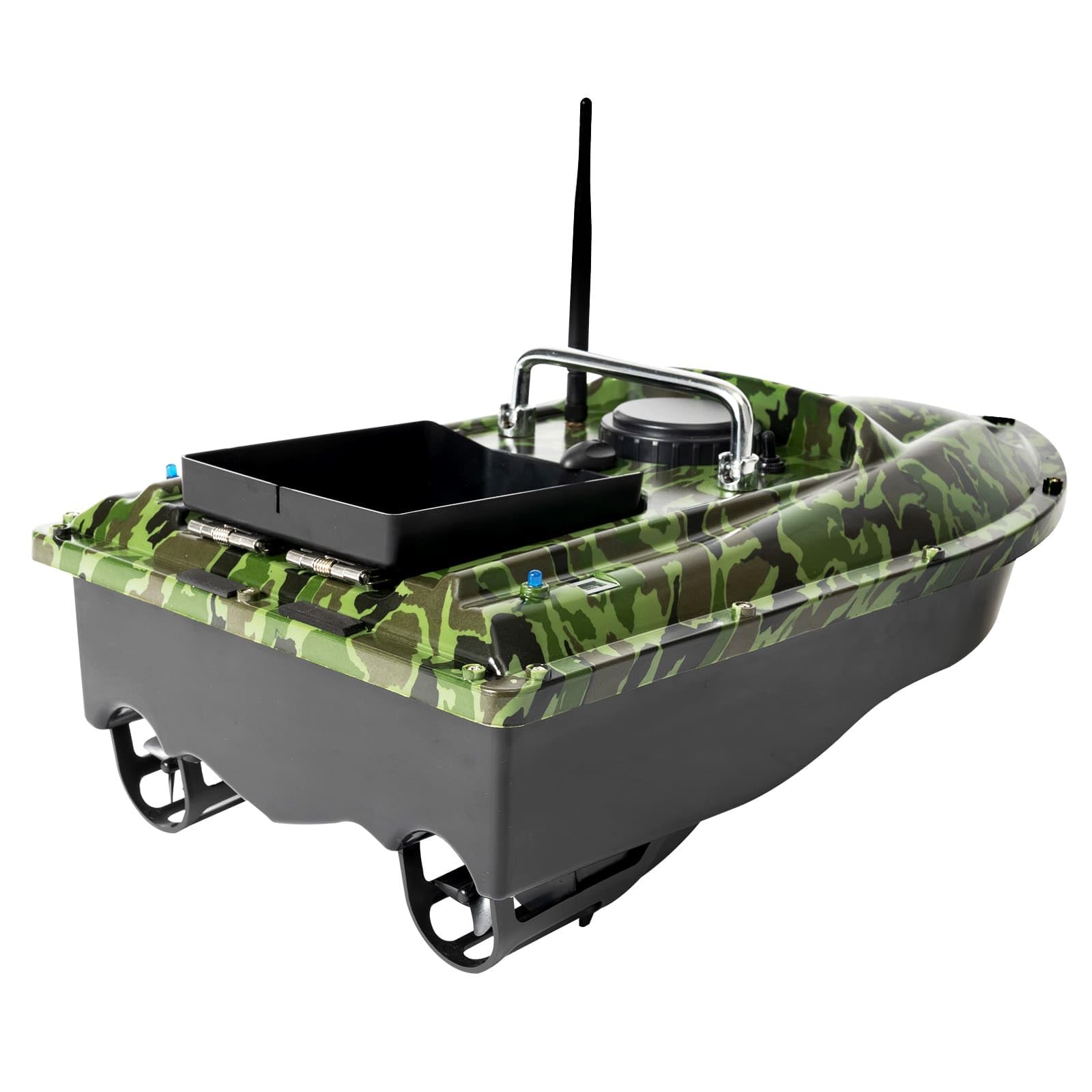 Barca da esca, Barca da esca telecomandata 500M, Doppio motore, Crociera automatica, Batteria 5200mAh, Luci LED, Ideale per pesca in lago/fiume (Mimetica)