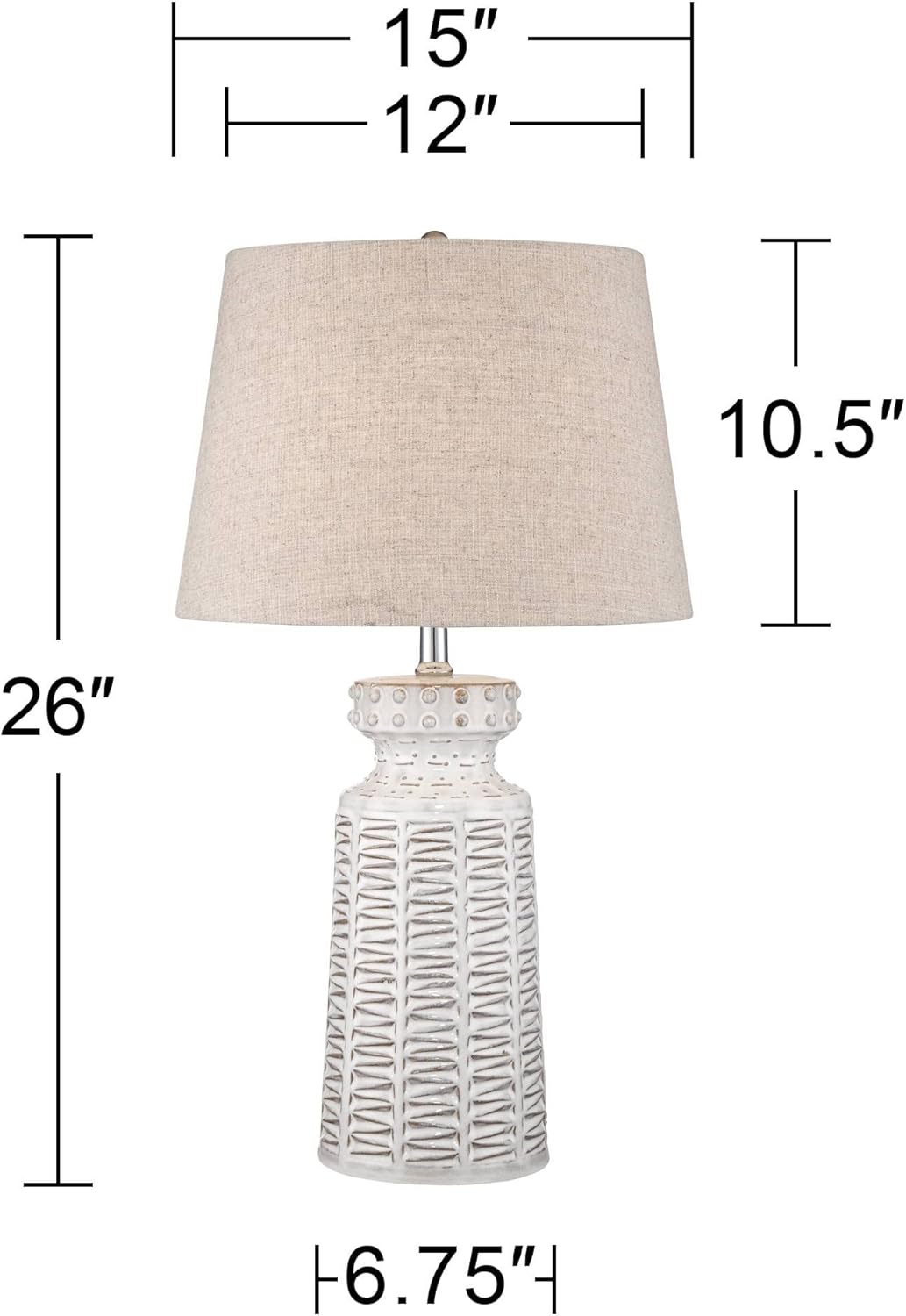 Set of 2 White Ceramic Table Lamps with Beige Fabric Shades