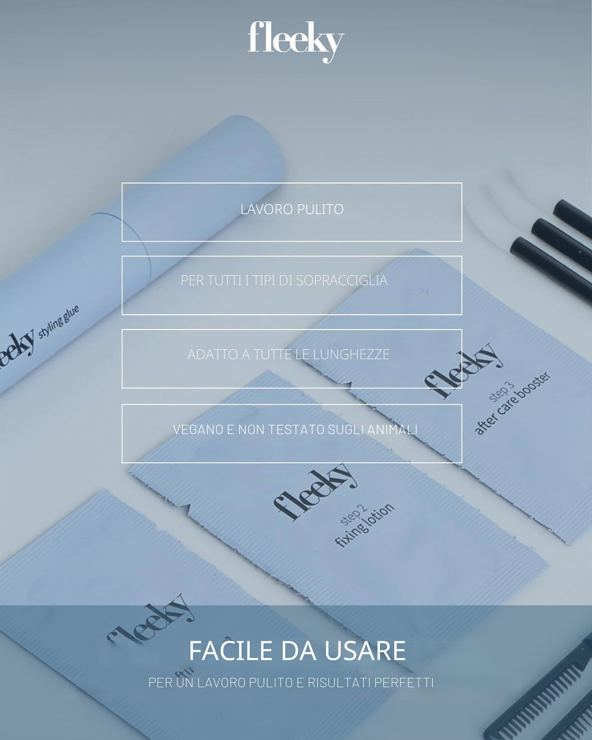 Fleeky, set di sollevamento per sopracciglia con colla per styling e cheratina, kit fai da te, sopracciglia voluminose e definite, delicate e semplici, durano fino a 4-6 settimane, prodotto in UE