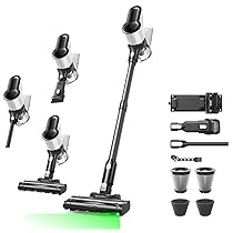 VACTechPro 550W, 50Min, 50KPA Aspirapolvere Senza Fili F02 Lite, Scopa Elettrica Senza Fili con Sistema di Filtraggio a 8 Strati, Aspirapolvere Senza Fili Potente per Pavimenti, Tappeti, Bianco E Nero