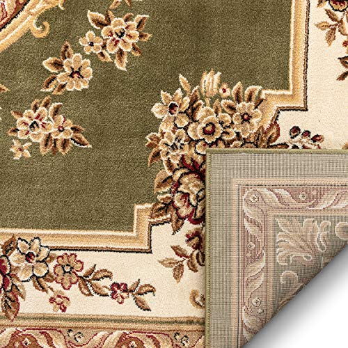Pastoral Medallion Green French Area Rug European Formal Traditional (5'3" X 7'3") Easy Clean Stain Fade Resistant Shed Free Modern Classic Contemporary Thick Soft Plush Living Dining Room Area Rug #TOP4