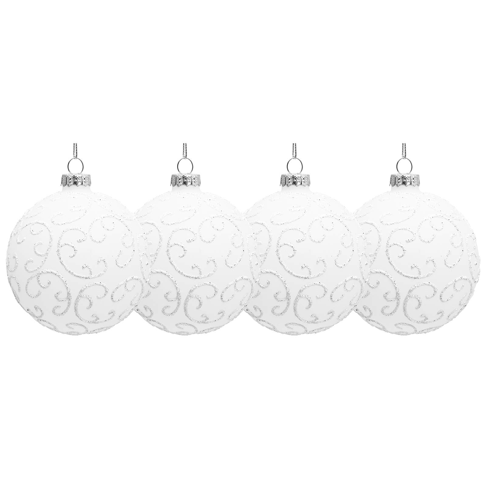 SIKORA Highlights 4er Set ausgefallene Christbaumkugeln besondere Weihnachtskugel Christbaumschmuck aus Glas Weiss 8cm, Farbe | Modell:Modell Florenz Weiss, Höhe in cm:8 cm