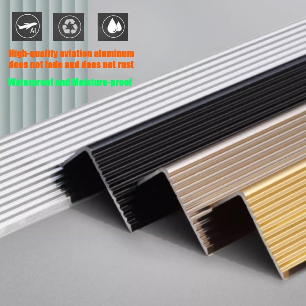Moldura de Aluminio para Borde de Escalera, de 4 Pulgadas de Ancho, 36", 40", 48" y 60" de Grosor, en Forma de L, Tiras Antideslizantes para peldaños.