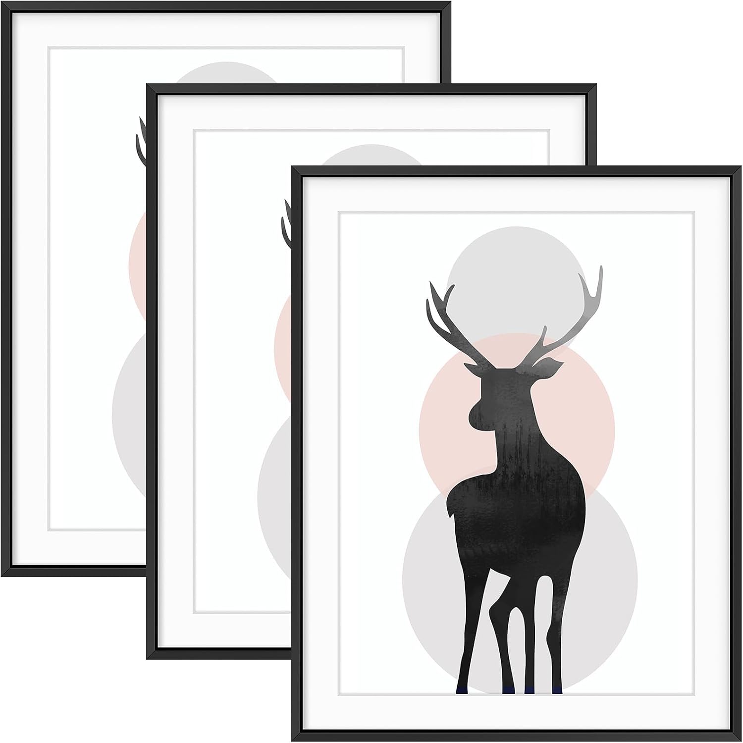 Space Art Deco, 14x18 Metal Aluminum Picture Frame Set of 3, Display Pictures 12x16 with Mat or 14 x 18 Without Mat, Wall Mounting Gallery Photo Frames, Black