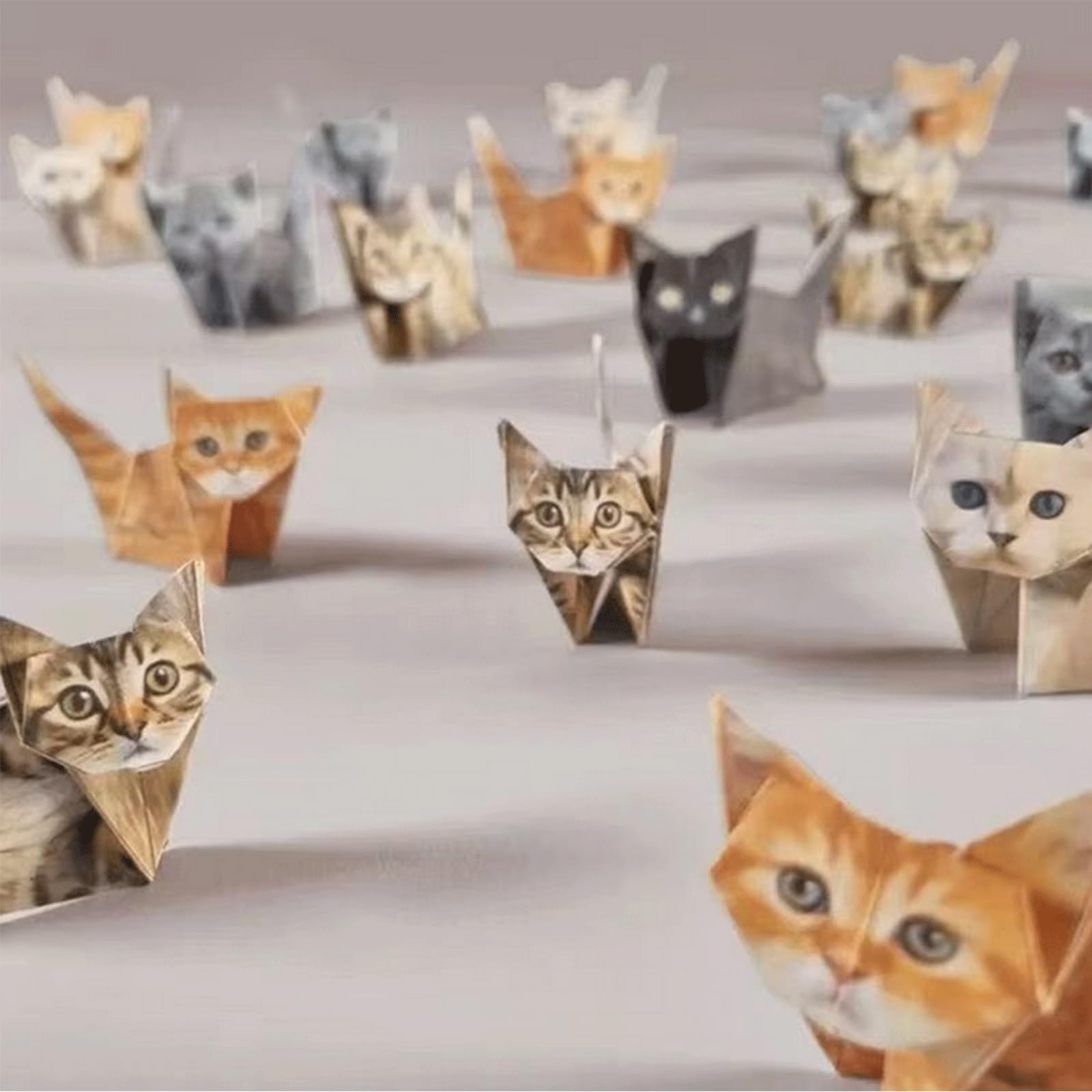 rflaueo 2pcs DIY Paper Cats Origami Kit 2pcs DIY Paper 3D Origami Kit Handmade Cat Desk Decoration Gift (Cats)(U353-2) - Image 2