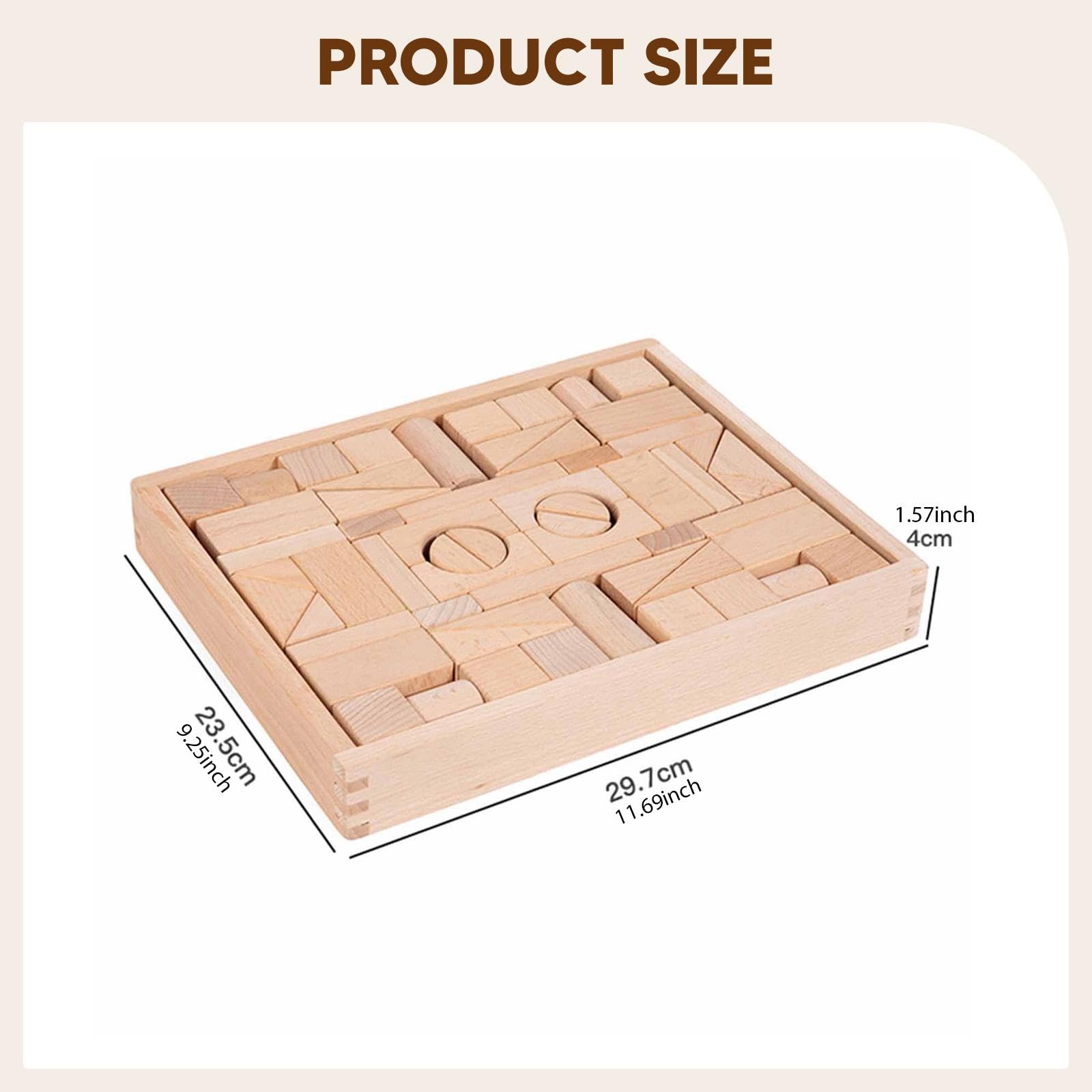 Almencla Bausteine Set Holzbausteine Lernspielzeug Bauklötze Kinder Kreativität Feinmotorik Funktion Stapelblöcke für Vorschule Klassenzimmer Eltern Kind Spiel, Holzfarbe