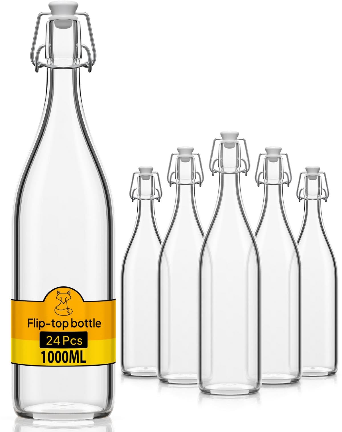 Set di 24 Bottiglie in Vetro da 1L con Chiusura Ermetica - Bottiglia per Olio, Vino, Liquori, Acqua, Birra, Succhi di Frutta, Conserve e Latte - Bottigliette di Vetro piccole