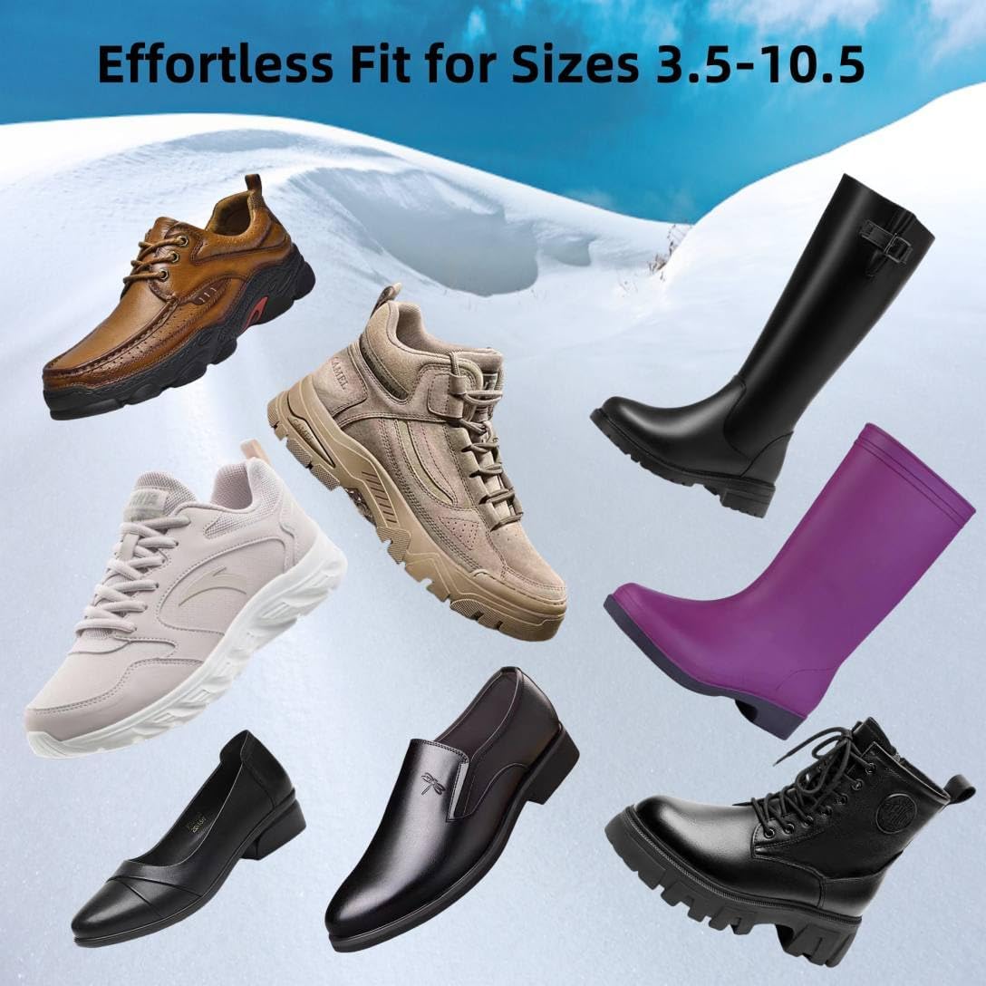 One Fit All Snow Ice Cleats for Women Kids or Men, Quick Slip On Ice Spikes Grippers for Shoes and Boots Sizes 3.5-11, Universal Everyday Use Mid-Sole Design with Add-On Buckle Straps