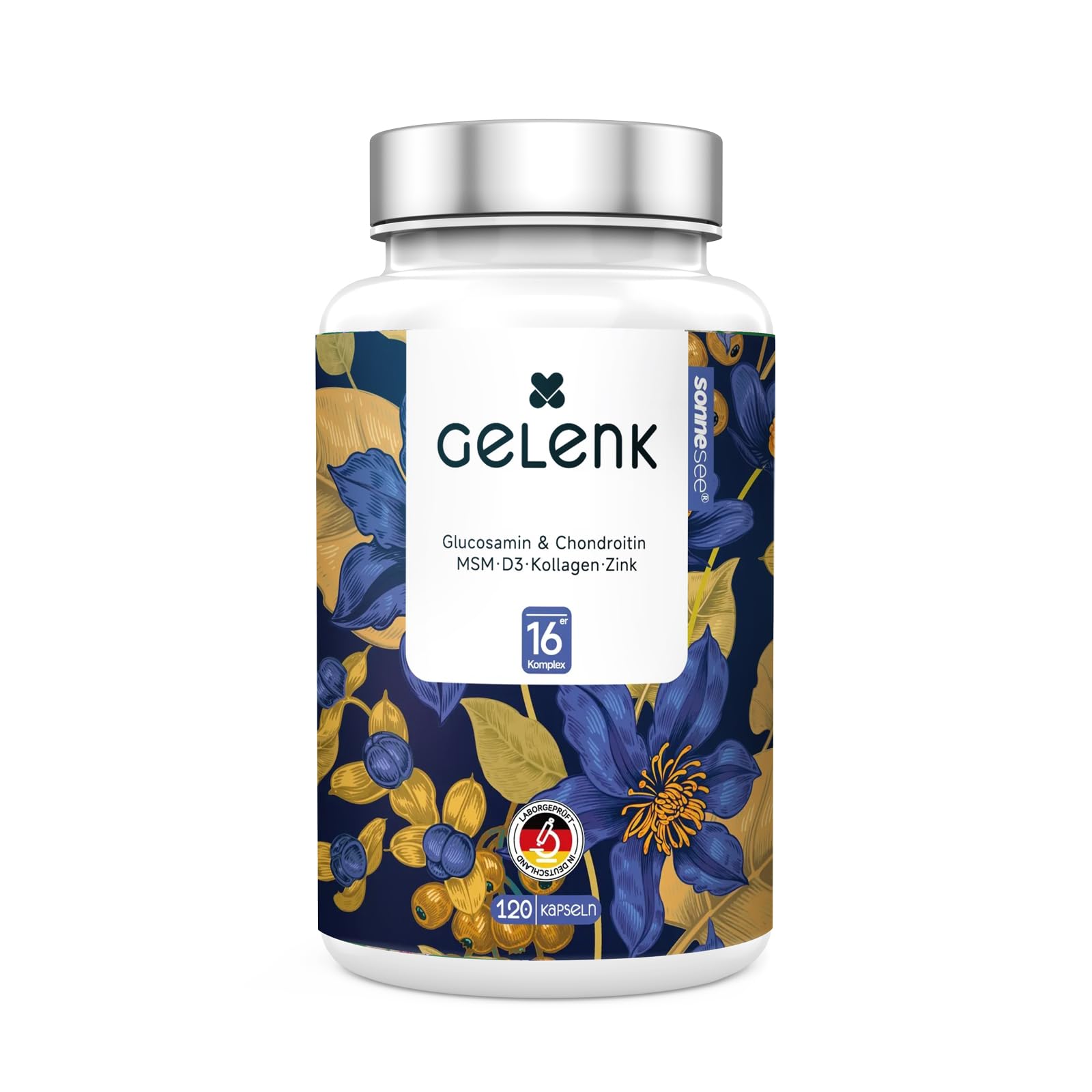 Gelenk-Komplex 16-fach – mit Glucosamin, Chondroitin, MSM, Kollagen, L-Methionin, Vitamin D3 & K2, Zink und Kurkuma – für eine normale Kollagenbildung – Sonnesee