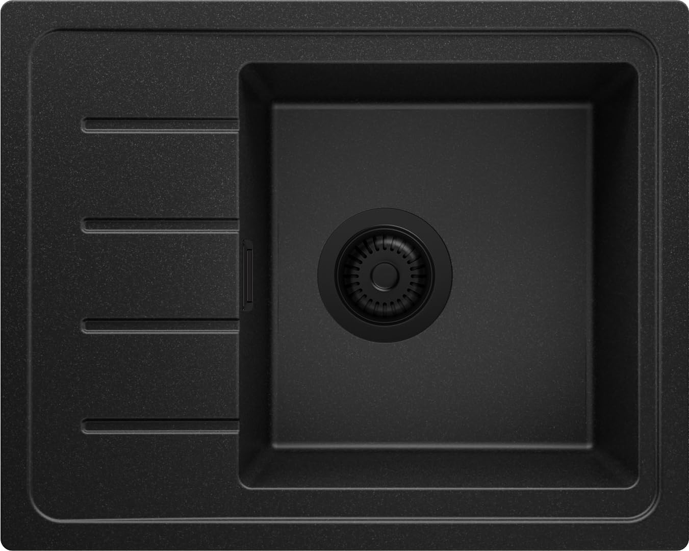 PRIMAGRAN Lavello da Cucina Tutto Nero 55x44cm, Lavandino in Granito a 1 vasca + Sifone Classico, Lavabo da Cucina Incasso al Mobile 45cm - Copenhagen Easy S007